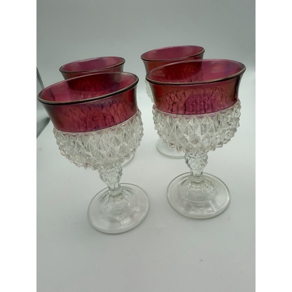 Indiana Glass Other - Set Of 4 Vintage Indiana Glass Ruby Flashed Diamond Point Glasses 5.5